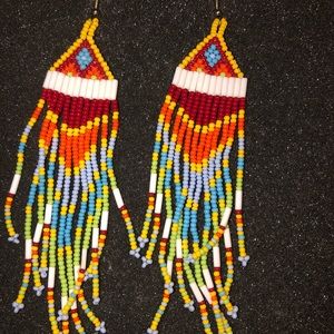 Handmade dangling beaded earrings by a Native artisan - EUC